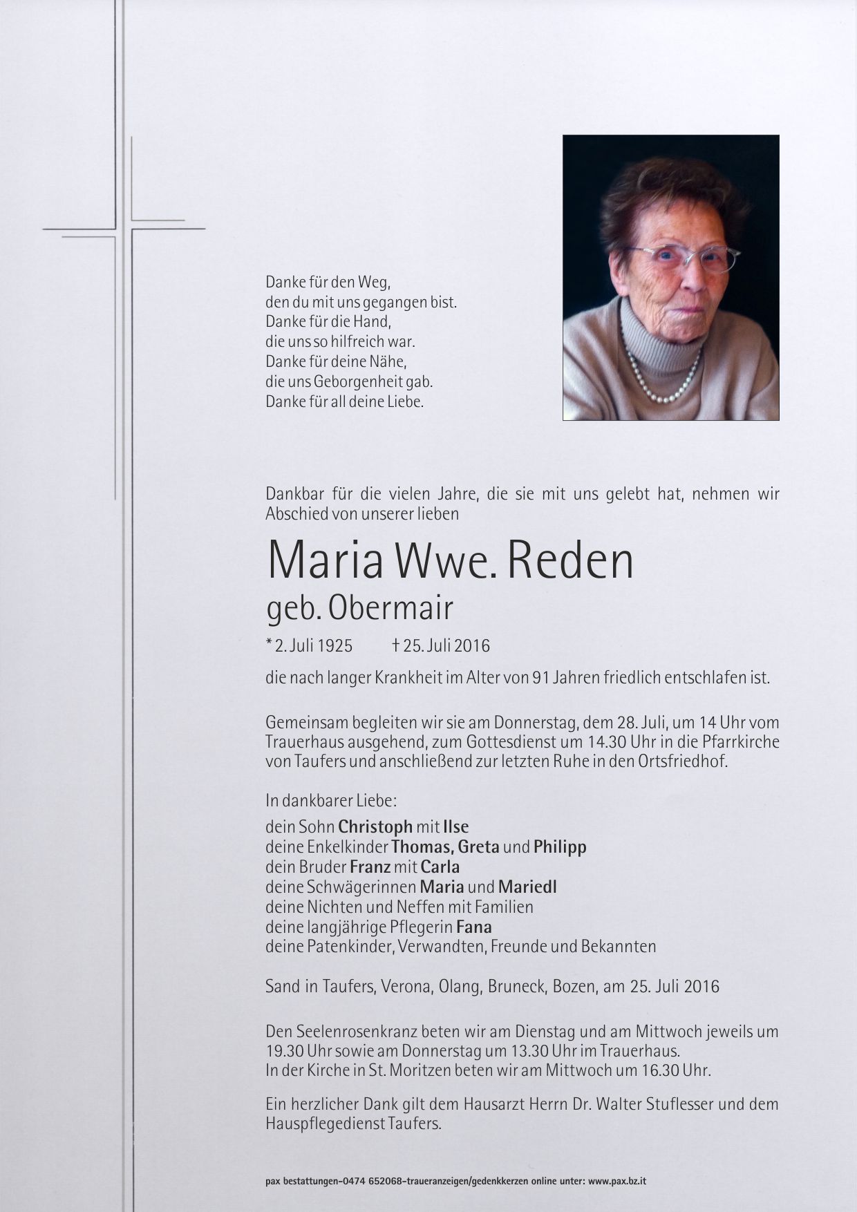 Maria Wwe Reden Geb Obermair
