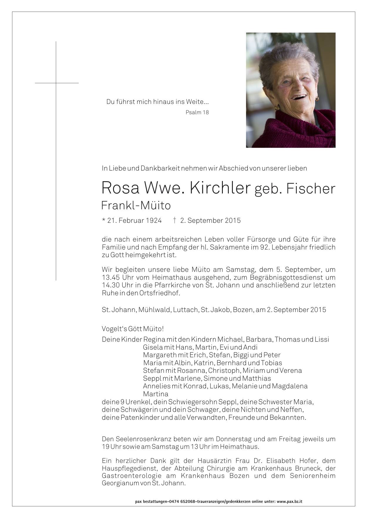 Rosa Wwe Kirchler Geb Fischer